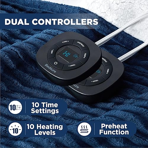 Vista 56 de Bedsure Manta eléctrica individual – Manta térmica de franela suave acanalada, manta térmica con 10 ajustes de tiempo, 6 ajustes de calor