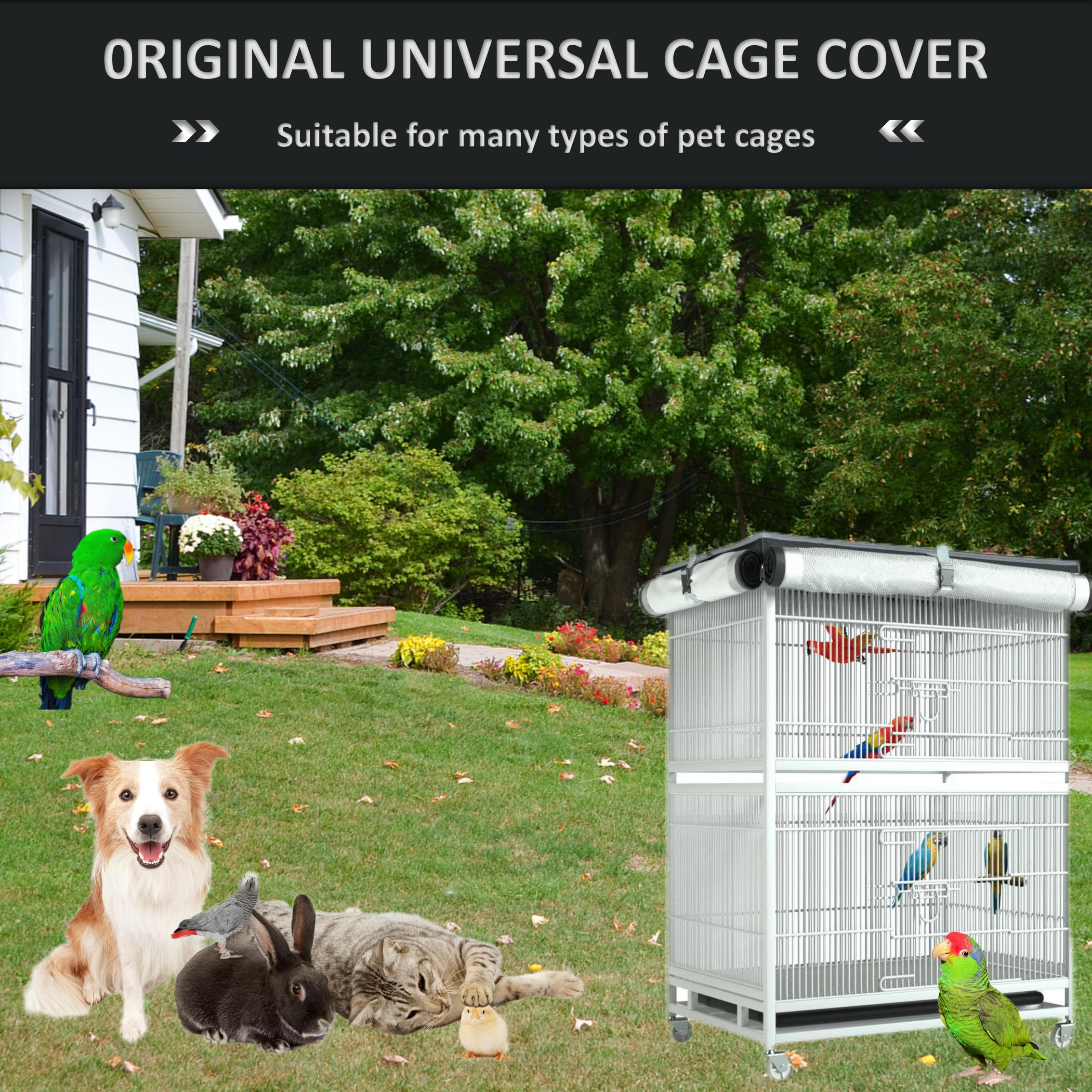 Funda para Jaula de pájaros, Funda de Jaula para Mascotas Doble Capa, diseño Enrollable, Malla Transpirable, a Prueba de luz y Resistente al desgarro, Funda para Jaula de pájaros