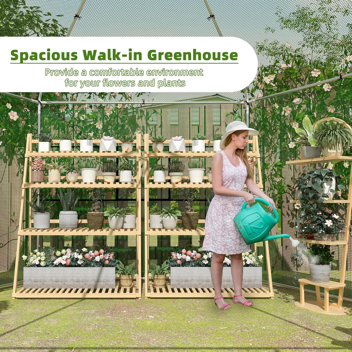MU 7x7x7.6 FT Greenhouses for Outdoors, Heavy-Duty Green House for Outside, Walk in Winter Greenhouse with 180g Double Layer PE Cover, Ground Stakes, Great for Garden/Patio/Backyard