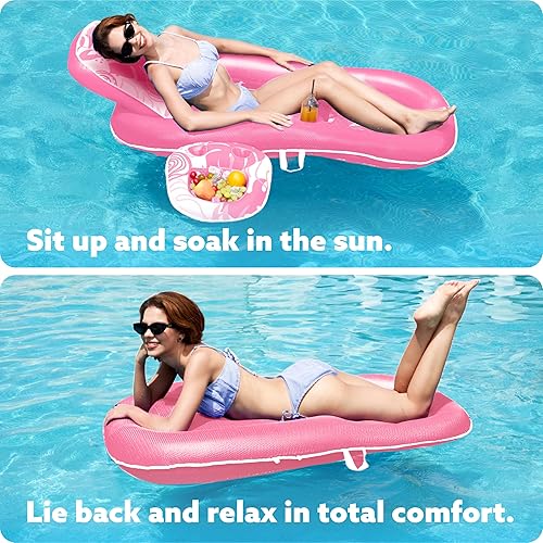 Miniatura 4 de SLOOSH Pool Floats Lounger Adult, Fabric Pool Floaties Lounge Convertible 2-in-1 Floating Water Floaty with Cup Holders Adjustable Backrest Recliner