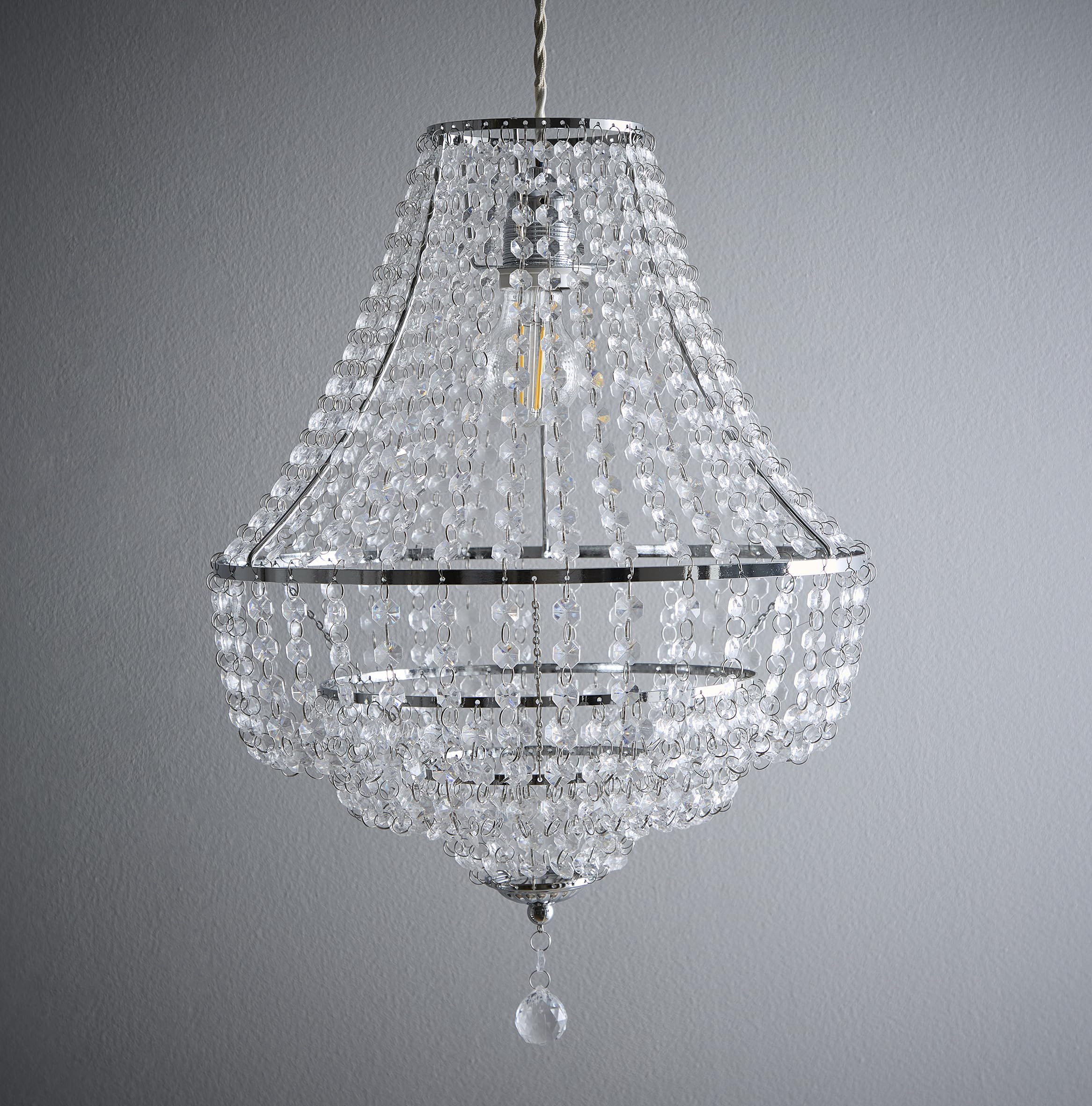 Chrome and Clear Acrylic Breads Light Pendant with 3 Tiers Decorative Pendant
