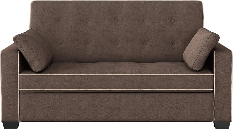 Serta Ainsley 66.5" Convertible Sleeper Loveseat, Full Size, Dreamcoil Comfort, Soft Woven Fabric, Java image 4