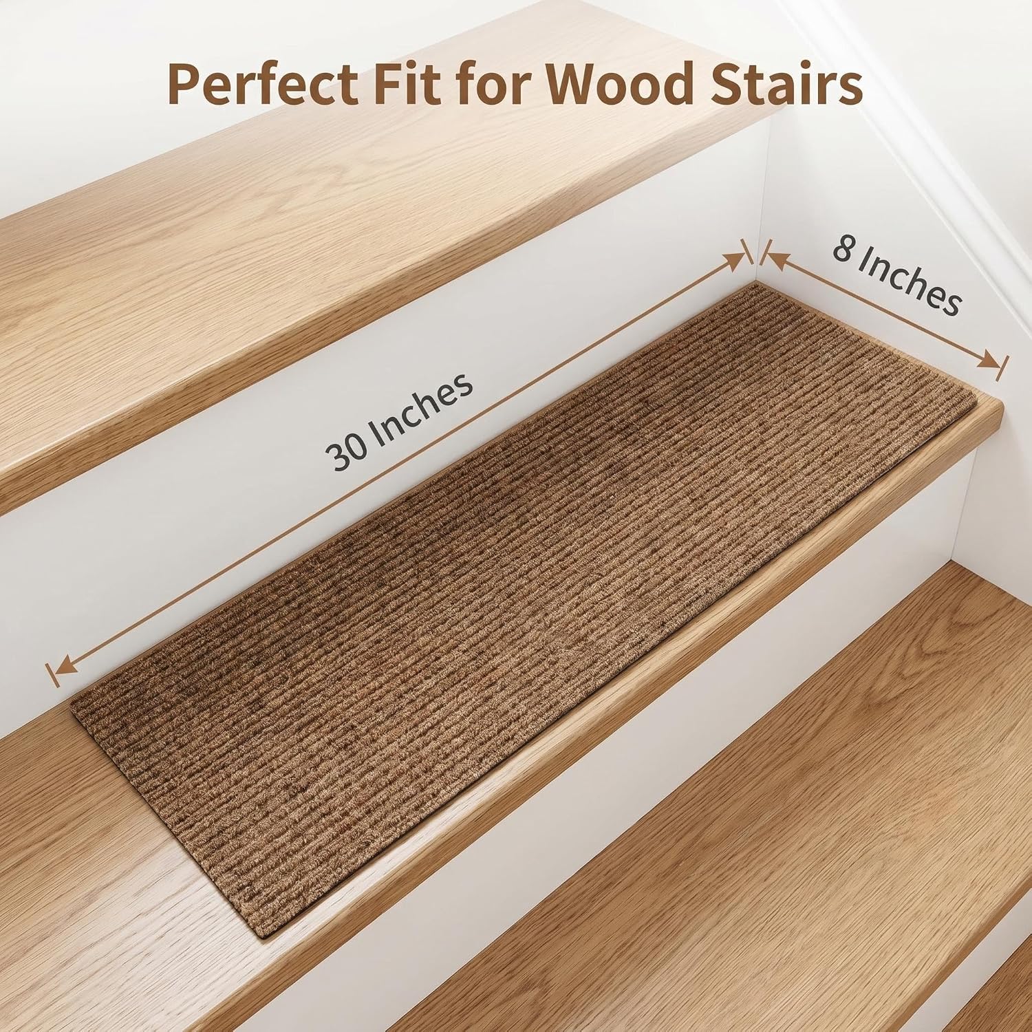 15 Pack Stair Treads for Wooden Steps Carpet Mat Runner Rug Non Slip for Outdoor Indoor Dog(30inX8in) (Brown)
