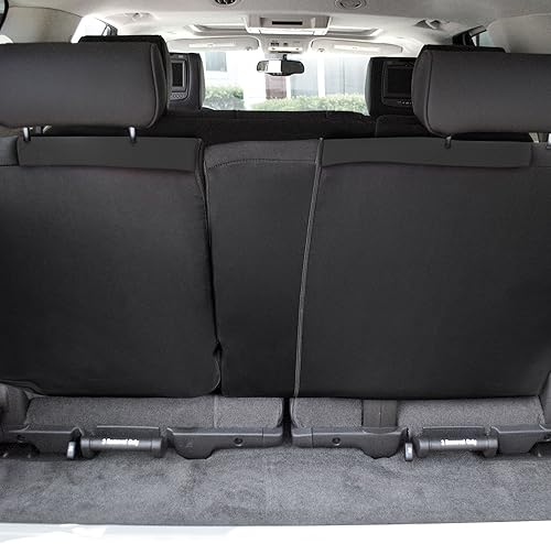 Miniatura 8 de FH Group Funda de asiento de coche para asiento trasero de tela negra, ajuste universal para asientos traseros de automóviles con banco trasero