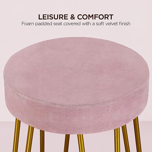 Miniatura 5 de Yaheetech Juego de 4 taburetes de bar, taburetes redondos de terciopelo, sillas de bar de altura de mostrador sin espalda con patas doradas para