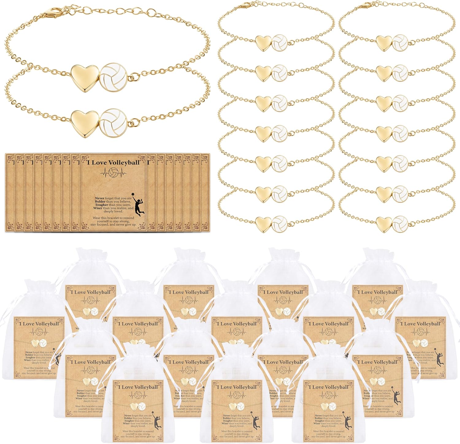 16 Sets Volleyball Bracelet Team Gifts Bulk for Women Party Favors - Heart