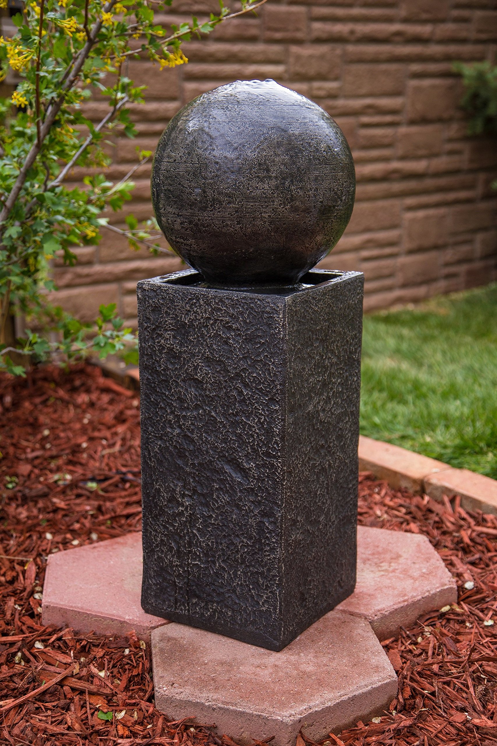 29" Floating Sphere Pedestal Fountain W/LED Outdoor Water Feature