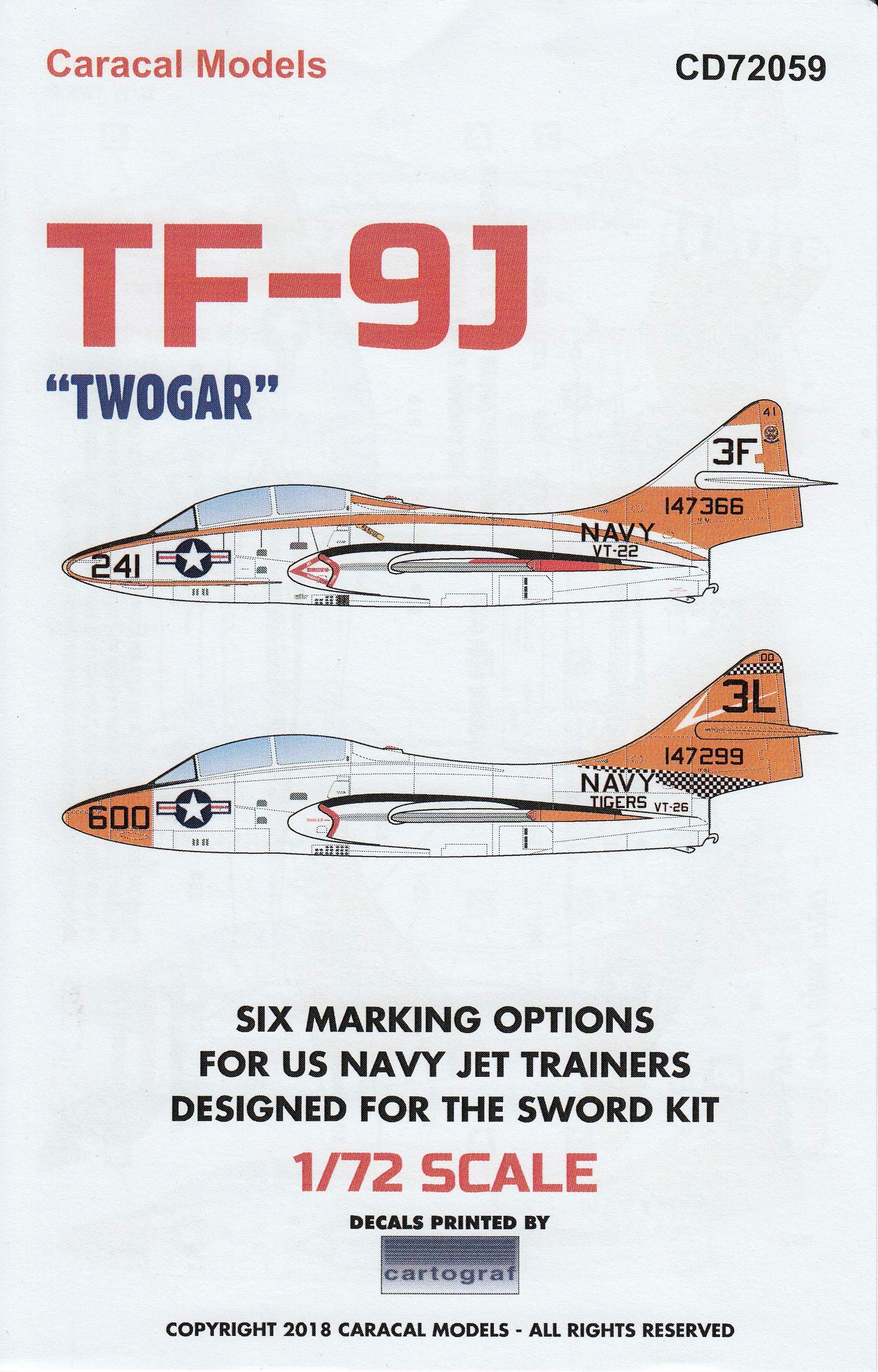 CARCD72059 1:72 Decals - TF-9J Cougar Twogar [WATERSLIDE Decal Sheet]