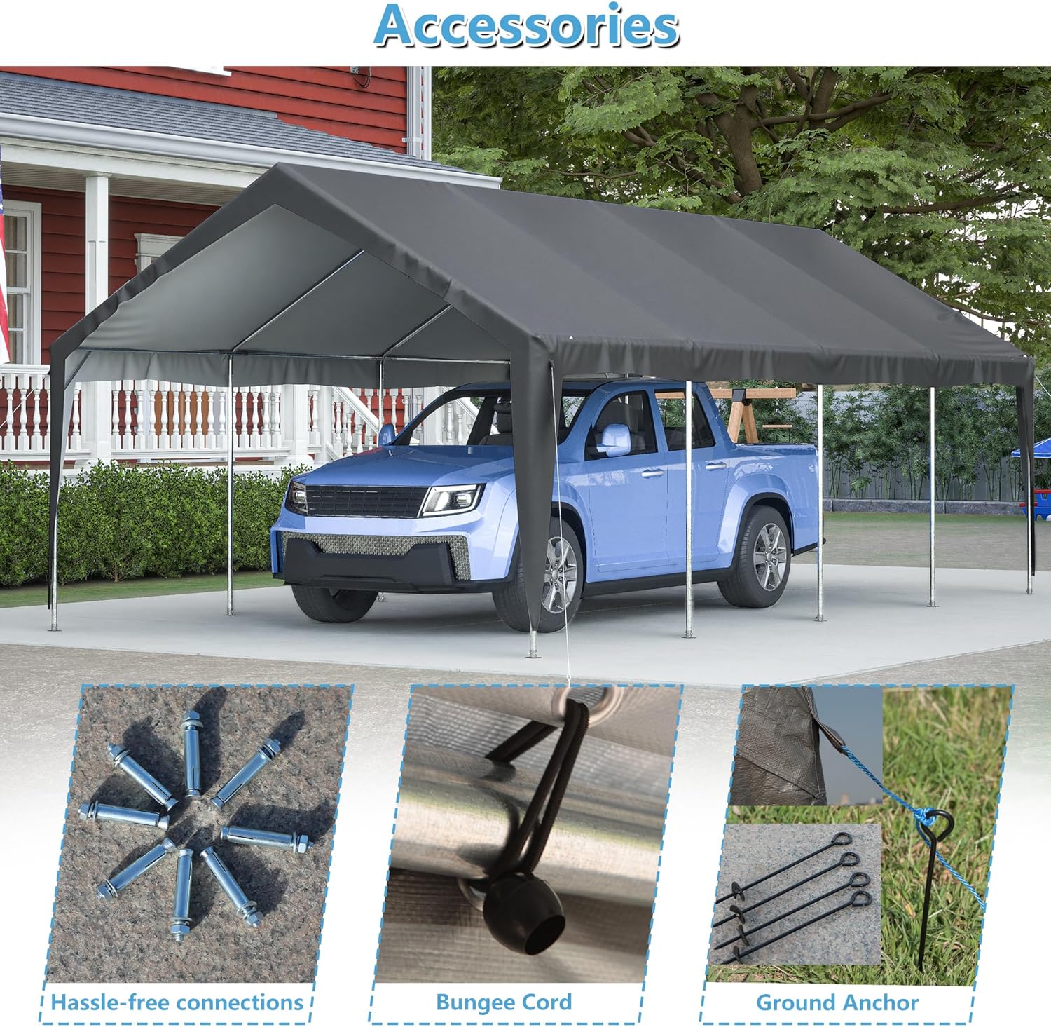 Carport 25x13ft Heavy Duty Canopy Storage Shed,Extra Large Portable Garage with 4 Roll-up Doors & 4 Windows and All-Season Tarp Cover UV Resistant Waterproof for Car,Truck,SUV Outdoor
