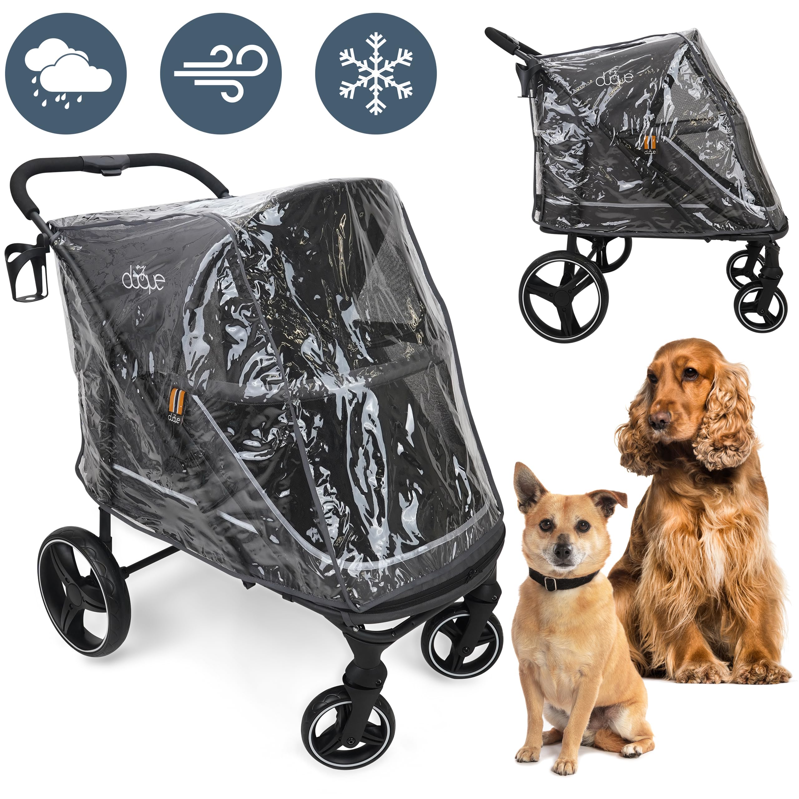Hundebuggy Hundewagen CHAMP – XL Buggy große Hunde, geräumig, Tierwagen, Haustierwagen, Katze, Hund, Zusammenfalten, inkl. Regencover, Getränkehalter, Stauraum, max. Last 50kg/110lb, Grau