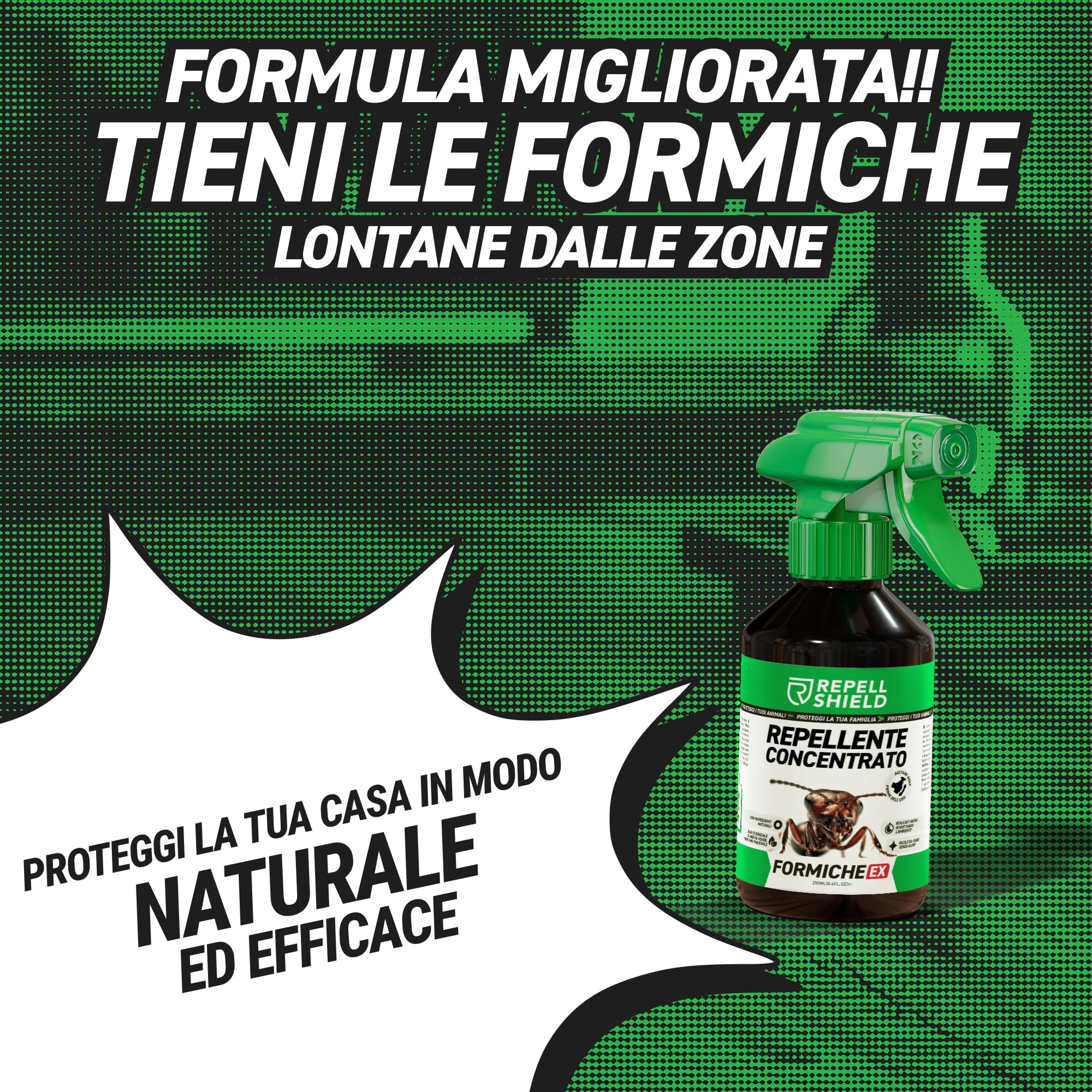 RepellShield® Spray Antiformiche e Antizanzare Naturale 250ml – Oli Essenziali Menta, Lemongrass, Citronella