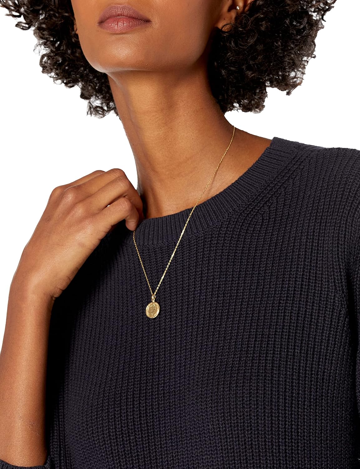 Goodthreads Women's Cotton Half-Cardigan Stitch Crewneck Sweater Sweater, -Oatmeal/Gold Stripe, XS - Image 3