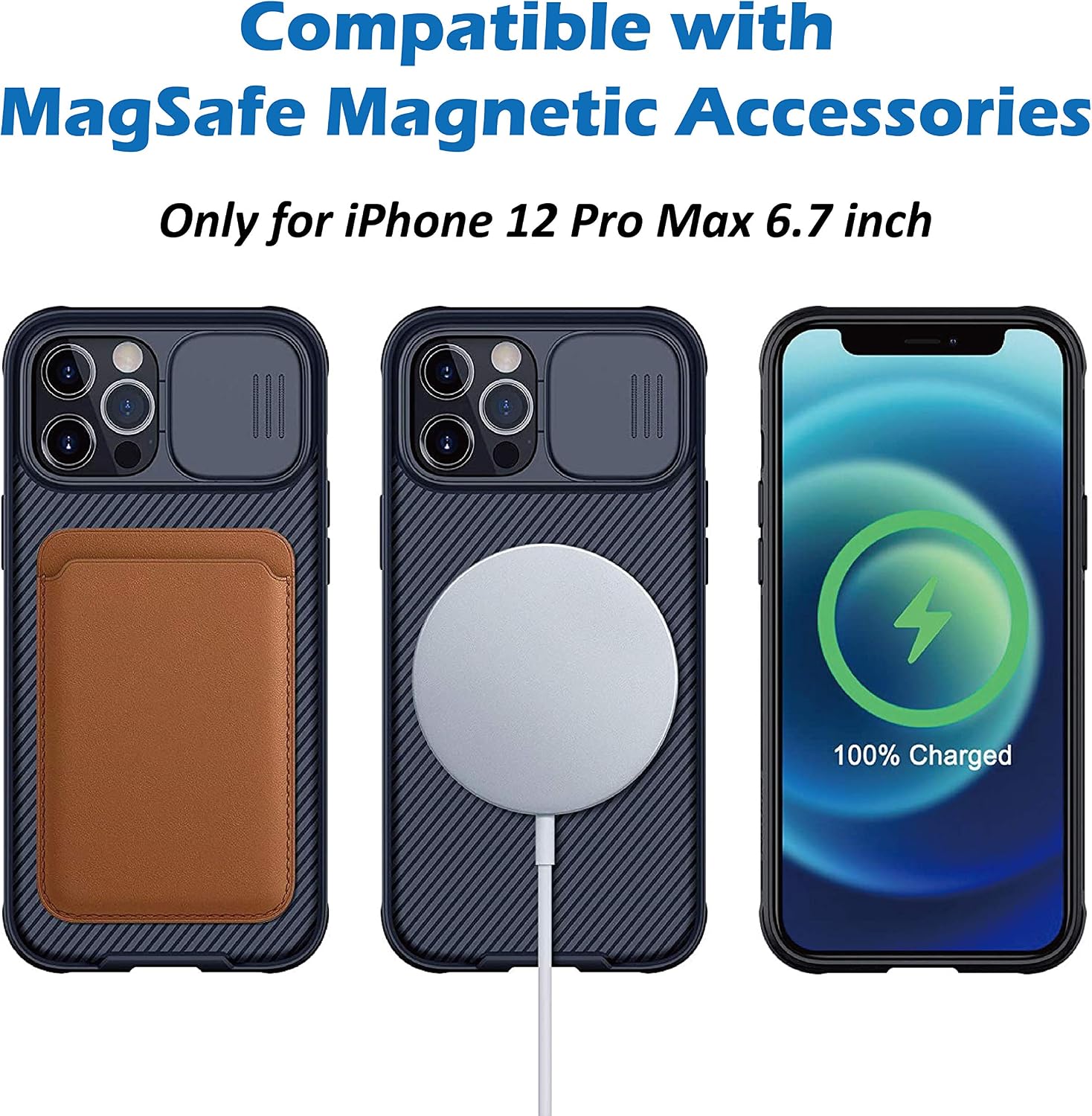 CloudValley Designed for iPhone 12 Pro Max Magnetic Case, 6.7 inch Camera Protection Case with Slide Lens Cover, Built-in Magnet Circle [Support Magsafe Charger] Slim Protective Case (Blue)