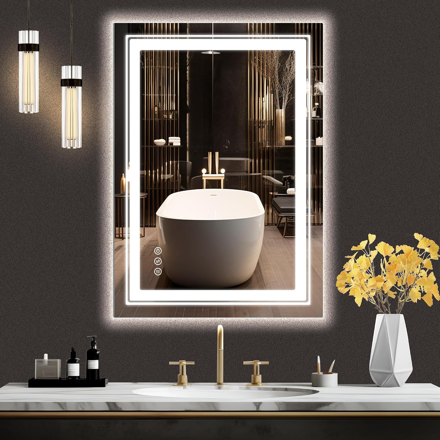 Amazon.com: Bigbiglife 24X32 LED Bathroom Mirror with Lights, Dimmable ...
