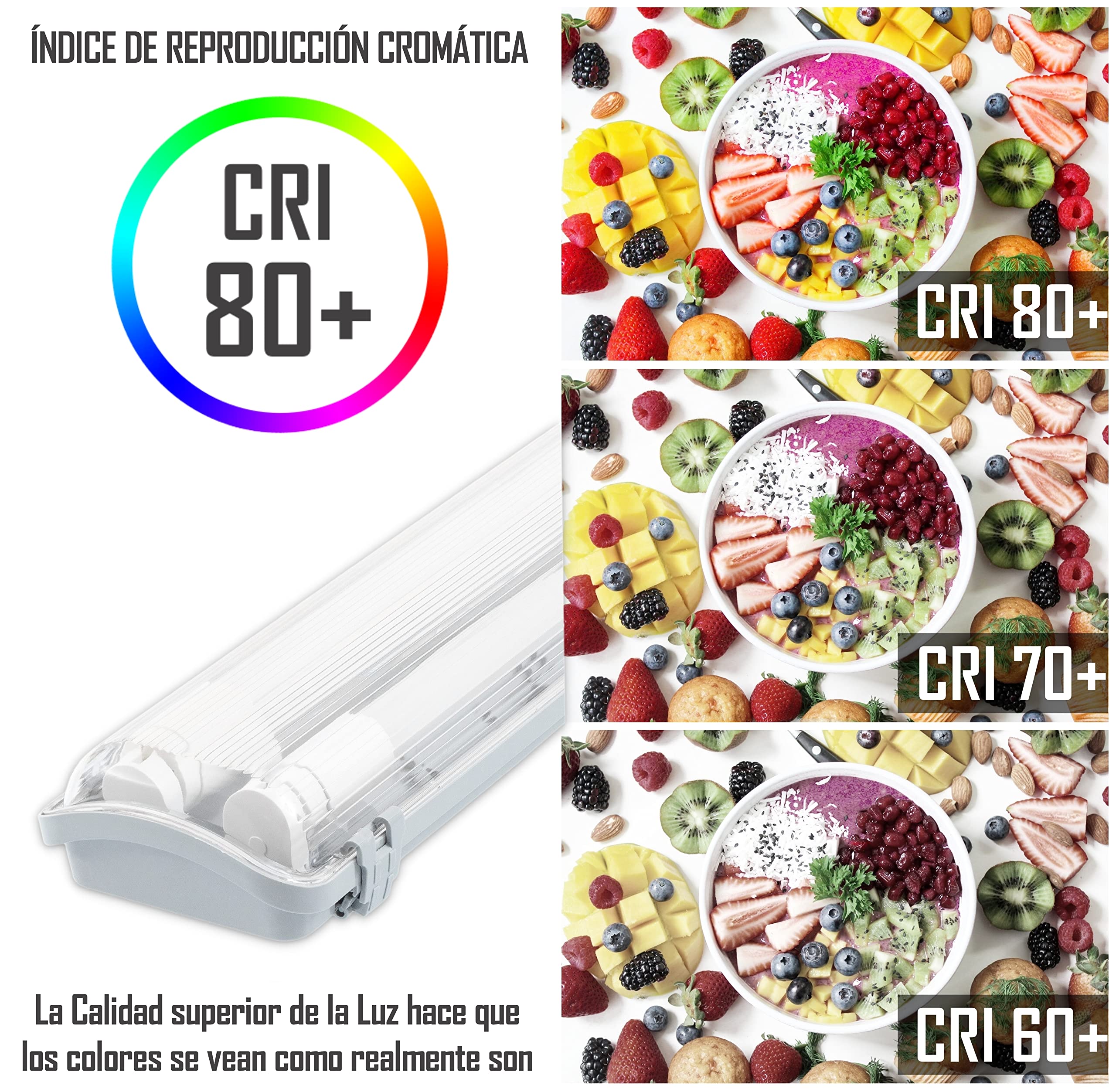 CLAR - Pantalla Estanca LED 18W, Pantallas Estancas Tubos LED, 18W 2 Tubo 120cm, Tubos No Incluidos (Pack 5)