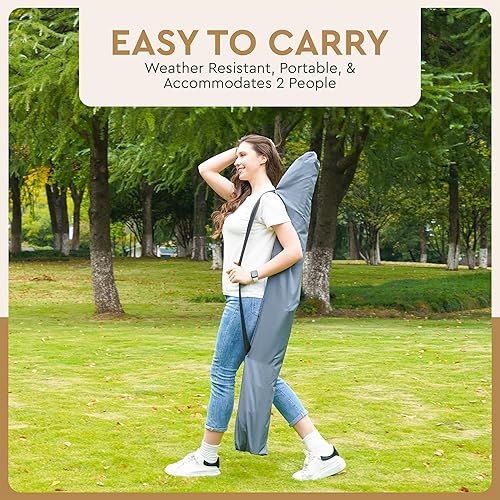 Miniatura 7 de Hamaca de doble cuerda con tejido de algodón y barras separadoras de madera dura para patio, patio trasero, campamento o jardín