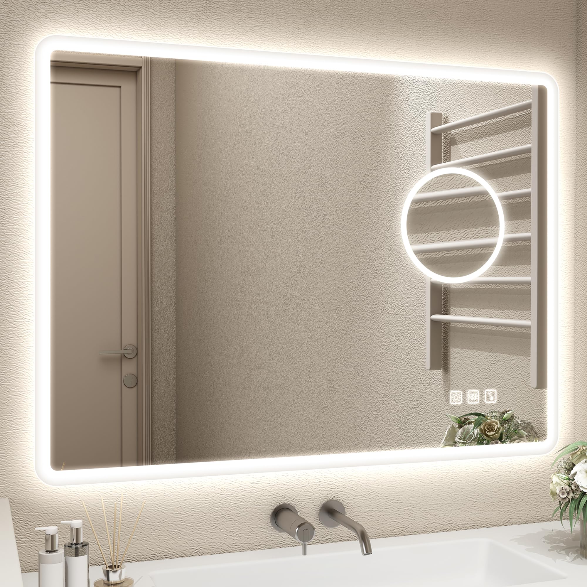 STARLEAD Specchio-Bagno-con-Luce e Ingrandimento 5X, 60x80cm Specchiera-Bagno-LED con Bluetooth, Antifog, Dimmerabile, 3 Colori Luce, Memoria, Vetro Temperato HD, Impermeabile IP44