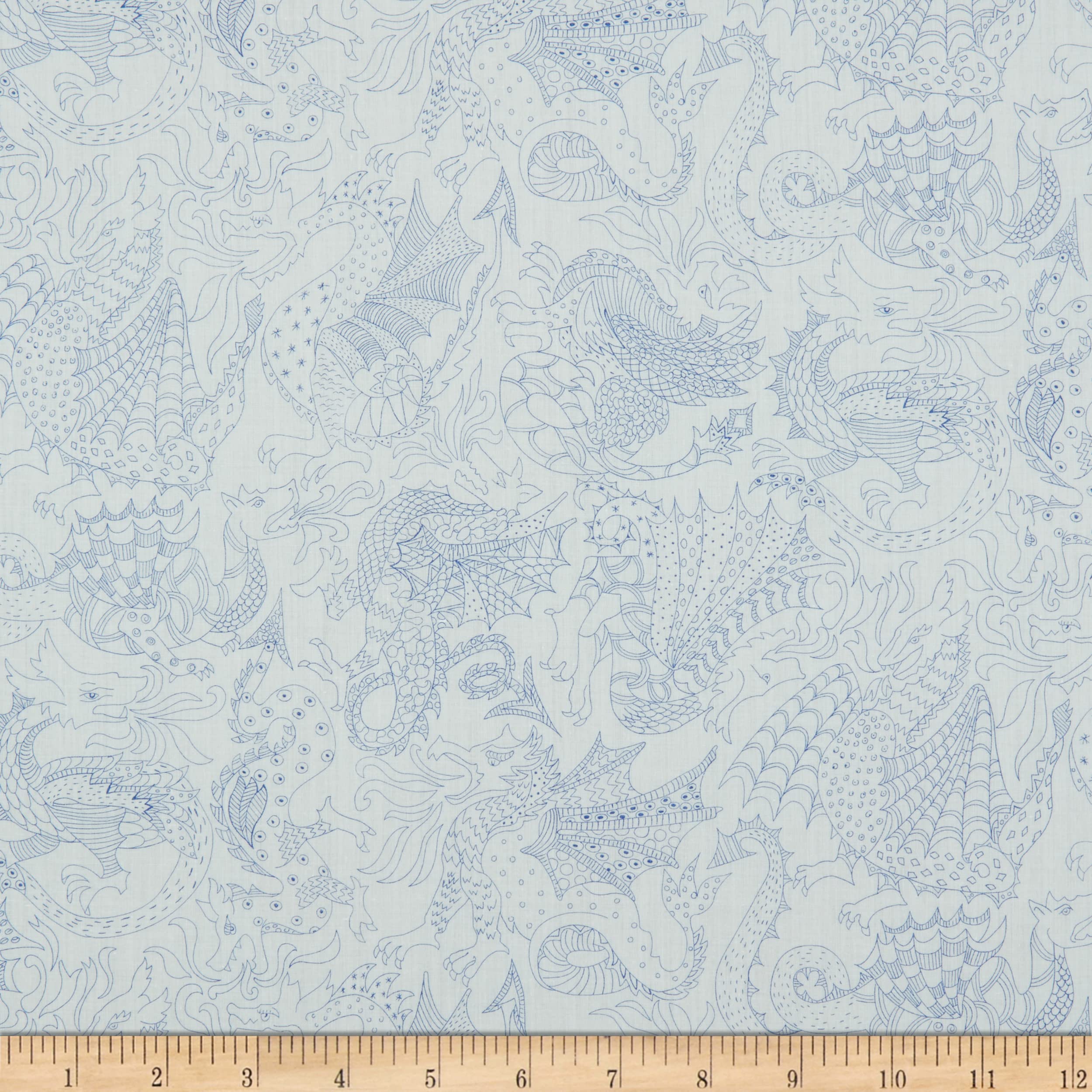 Liberty FabricsTana Lawn Delaney Dragon White/Blue, Fabric by The Yard