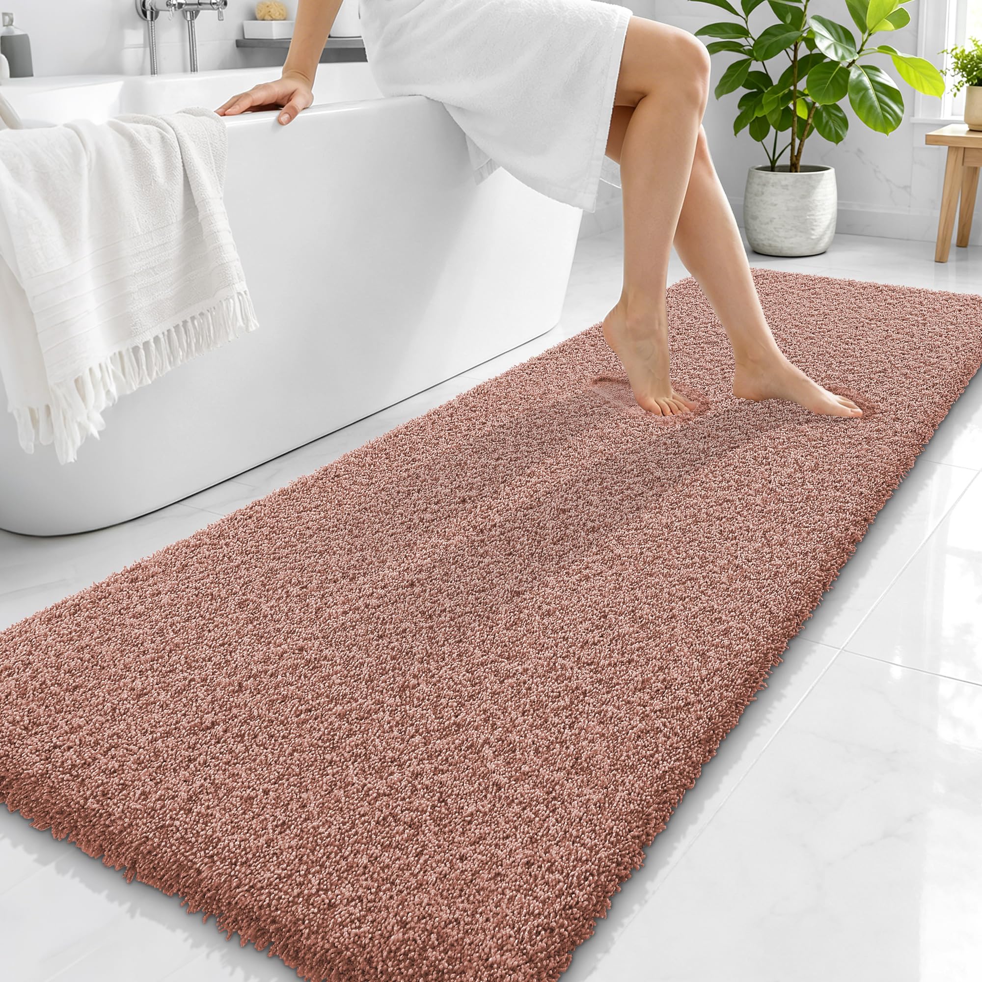 OLANLY Microfiber Bathroom Runner Rugs 70x24, Ultra Soft Bath Mat, Mocha