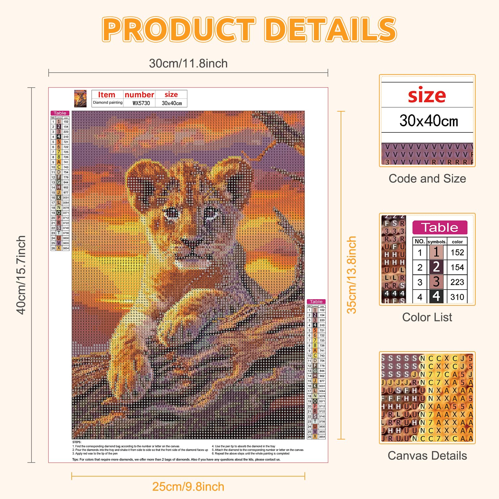 Kit Diamond Painting Tigre E Cuccioli - Pittura Con Diamanti 5D Fai Da Te 40x30cm Per Decorare Pareti