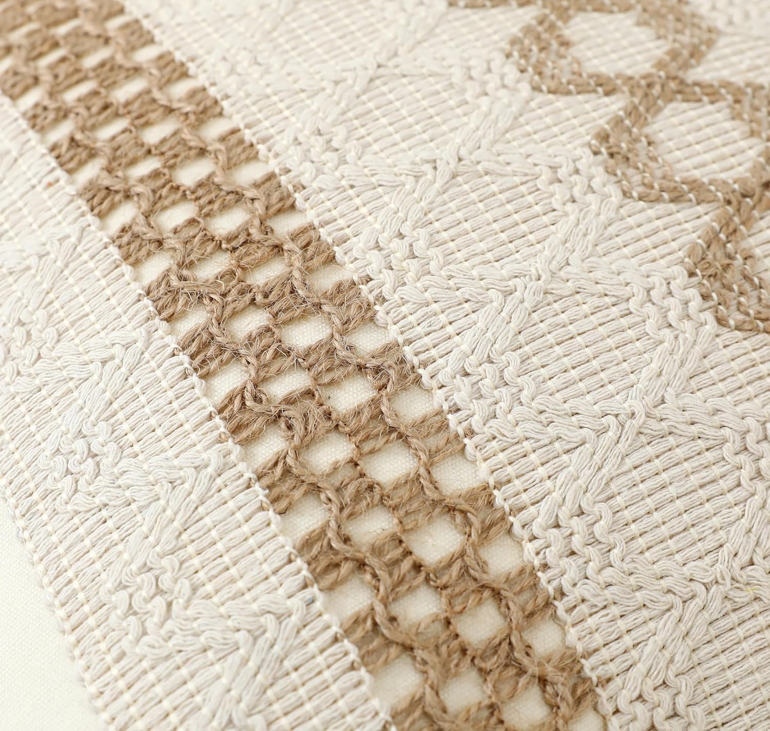 LIGICKY Set of 2 Boho Throw Pillows 20 x 20 Inch Decorative Burlap Textured Striped Woven Throw Pillow Covers Neutral Pillowcases for Farmhouse Home Room Couch Decor (Natural Beige& Brown)