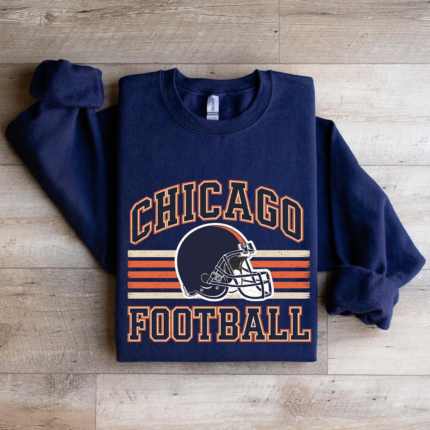 Distressed Chicago Football Sweatshirt – Vintage Helmet Graphic Pullover