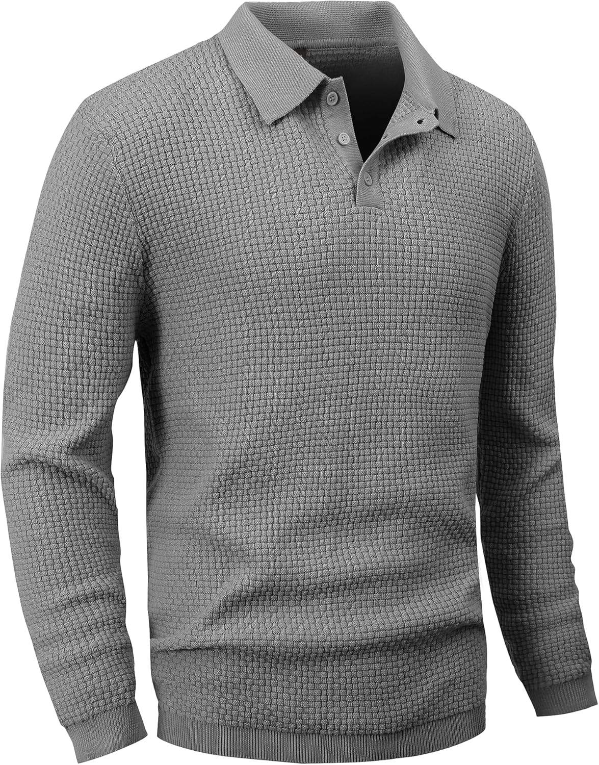 Zaitun Mens Knit Polo Sweater Long Sleeve Lightweight Collared Pullover Casual Sweaters Khaki