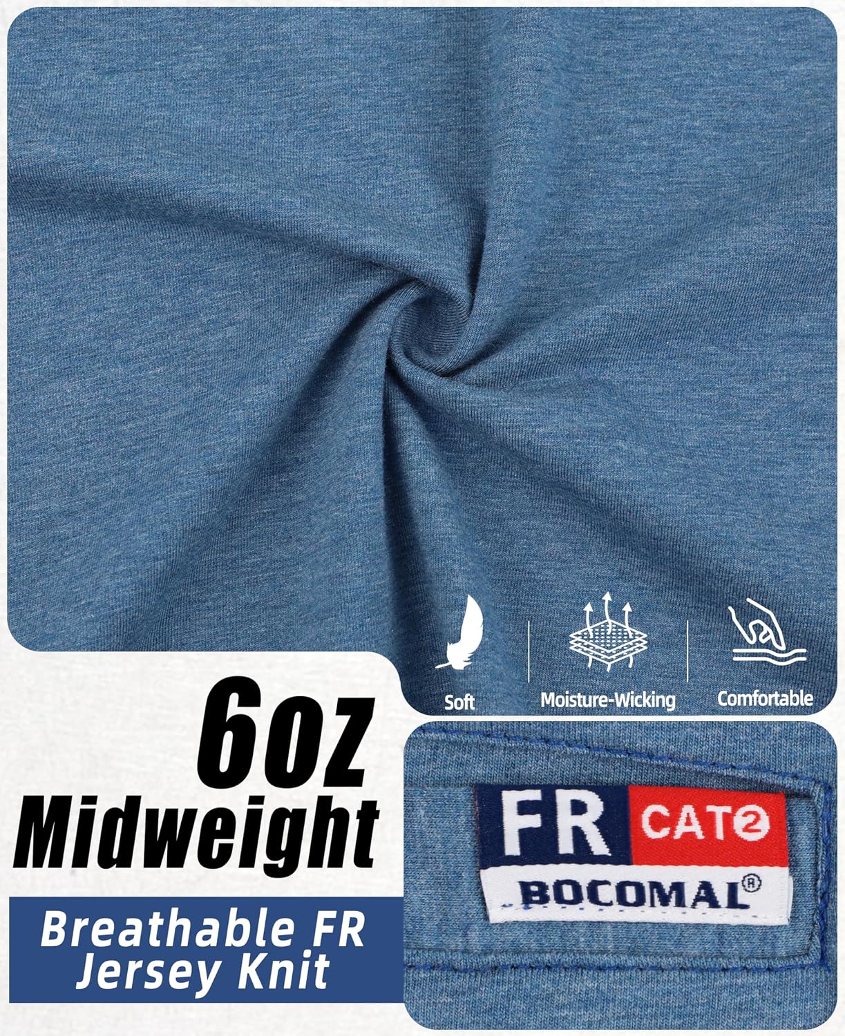 BOCOMAL Summer FR Shirts Crewneck Bird's-Eye Breathable Vented Mesh EX Soft