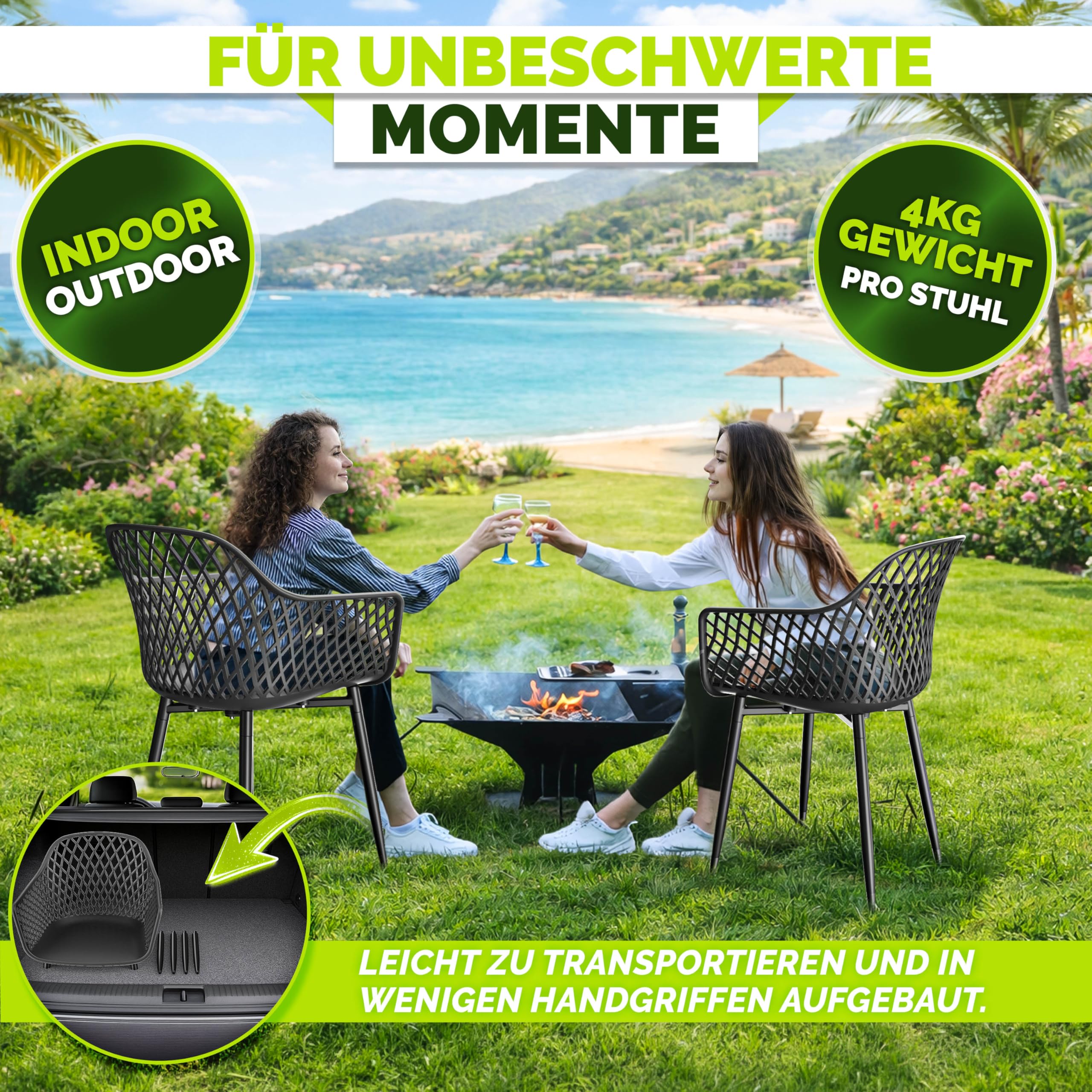 tillvex® Gartenstuhl 2er Set Wetterfest mit Armlehne | Outdoor Stühle bis 120kg belastbar | Gartenstühle UV-beständig | Terrassenstuhl Gartenmöbel Terrasse Balkon Outdoor Garten