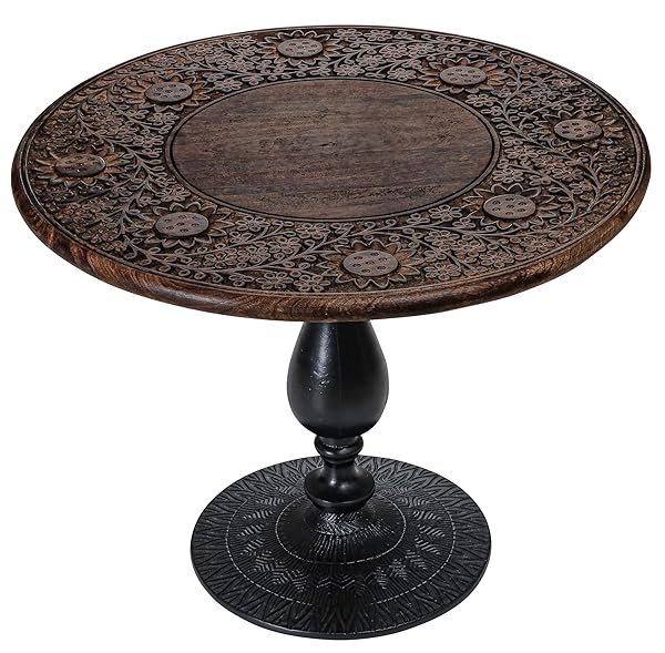 Hand-Carved Burnt Wood Center Table