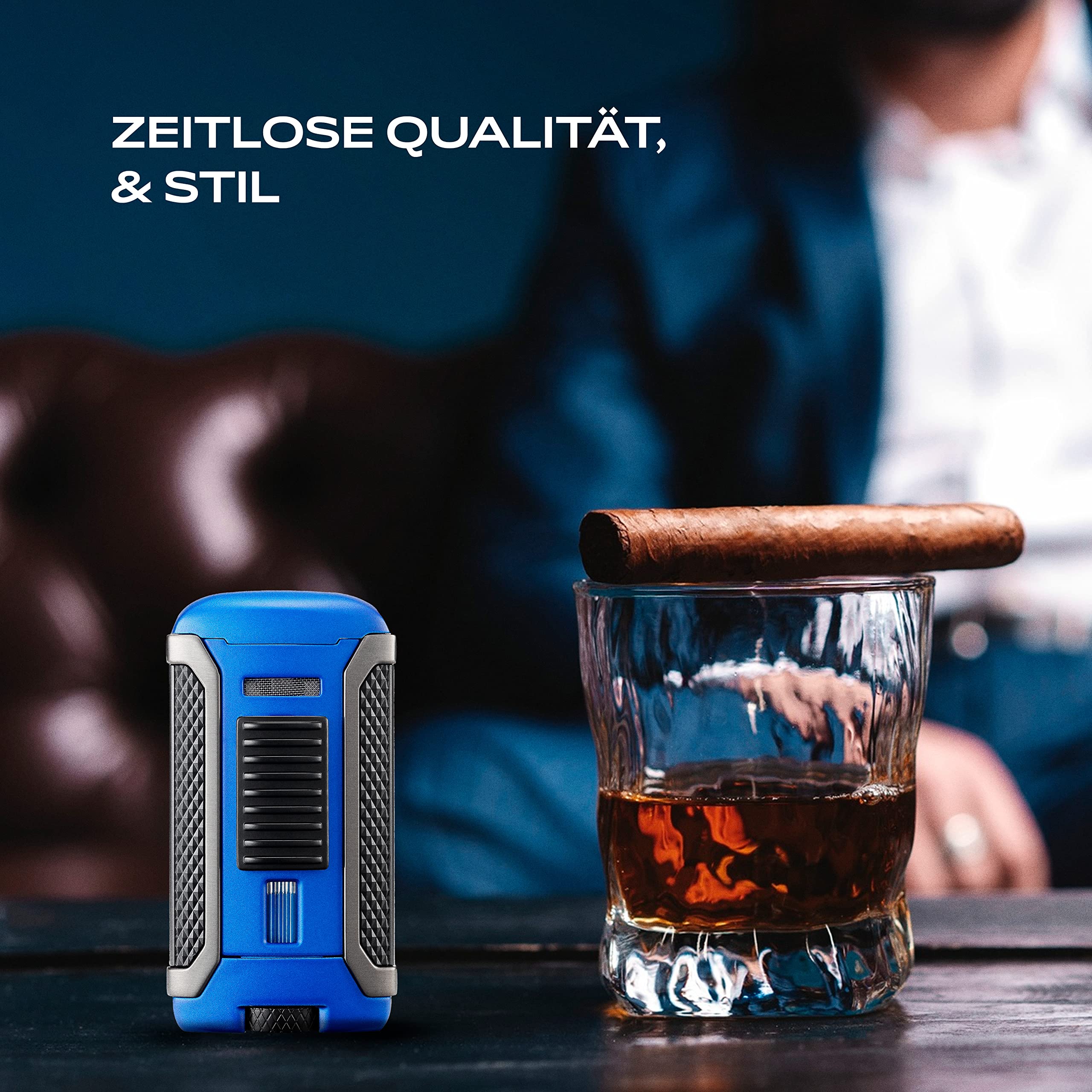 Colibri Apex Sturmfeuerzeug - Windbeständig - Extragroße Einstellrad - Jet Feuerzeug Mit Einzel Jetflamme - Mit Gas Nachfüllbar (Nicht Im Lieferumfang Enthalten) - Schöne Elegante Geschenkbox Blau