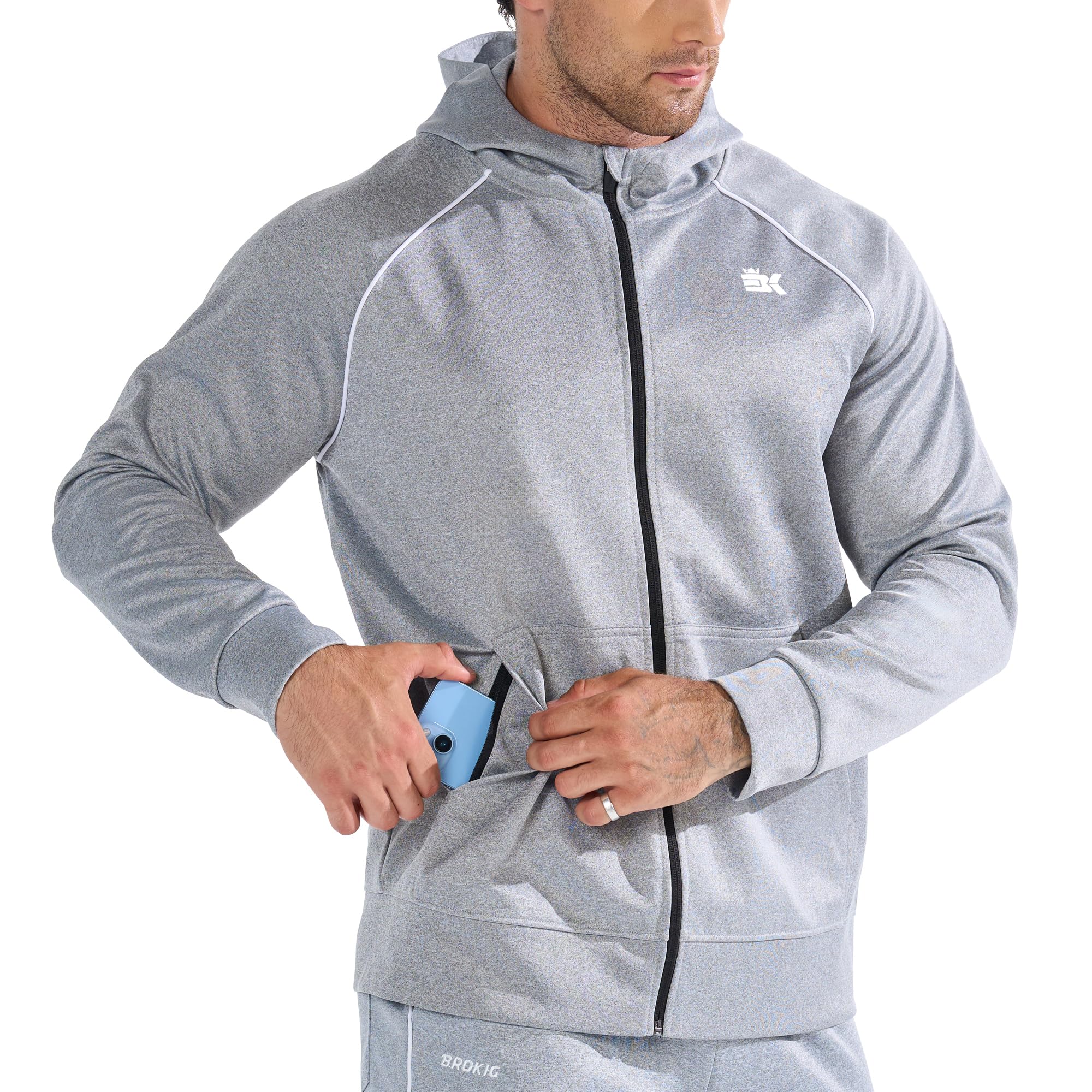 BROKIG Zipplat - Felpa con cappuccio, da uomo, con cappuccio, con cerniera, casual, invernale, con cerniera, per sport, abbigliamento casual