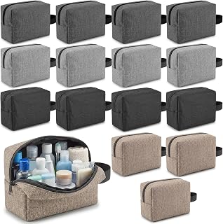 16 Pcs Travel Toiletry Bag Bulk, 7.5x3.1x4.7 Inch Waterproof Toiletry Bags Hanging Cosmetic Bag with Handle and Divider Travel Pouch Case for Cosmetics, Toiletries (Black/Gray/Dark Gray/Khaki)