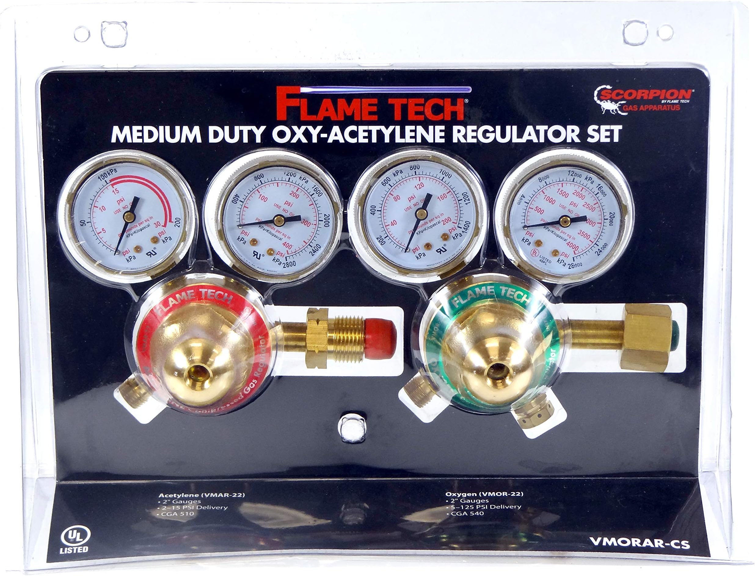 FlameTech VMORAR-CS Oxy-Fuel Medium Duty Regulator Set, Victor Compatible
