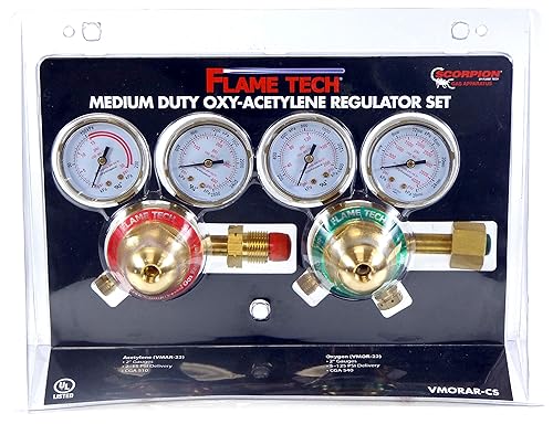 Flame Tech Oxy-Fuel - Juego de reguladores de servicio medio, latón forjado macizo, estilo de llave fácil de girar, juego de 1 regulador de oxígeno