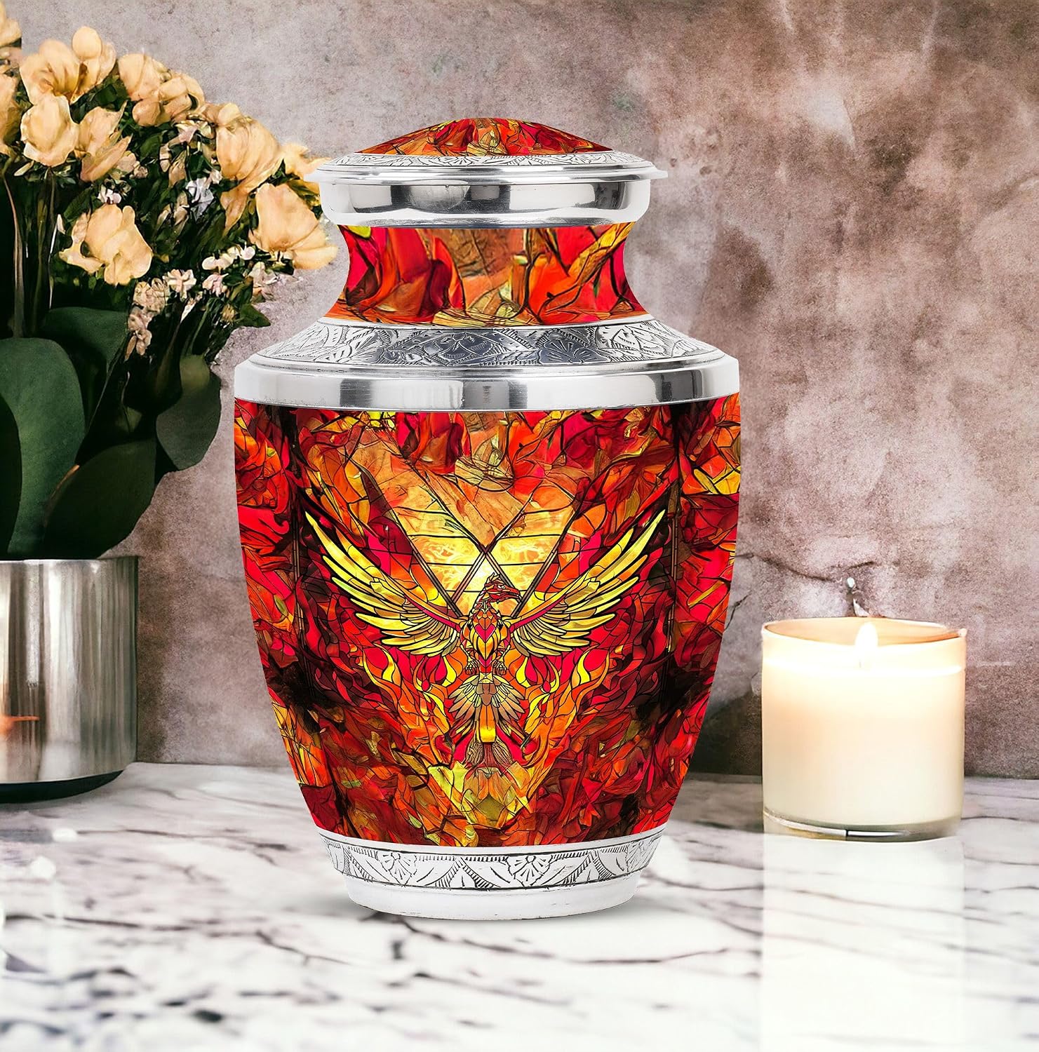 Phoenix Bird Urns, Funeral Decotative Urns, Adult Male & Female Urns, Urn for Human Ashes, Memorial Urn for Human Remains, Cremation Urn for Adult Men & Women, Large with Velvet Bag, Blue