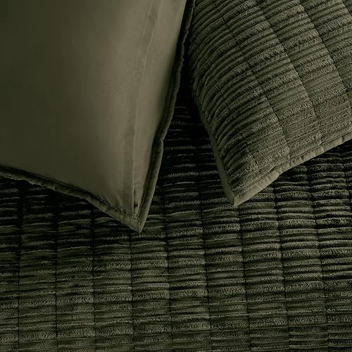 Miniatura 3 de SHALALA NEW YORK Juego de edredón de pana de 3 piezas, tamaño Queen, funda de cama a rayas, colcha acogedora con 2 fundas de almohada a juego, juego