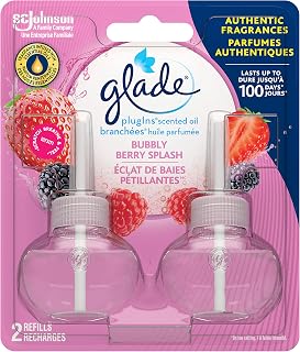 Glade PlugIns Air Freshener Refill, Scented and Essential Oils for Bathroom and Home Fragrance, Bubbly Berry Splash, 2 Count