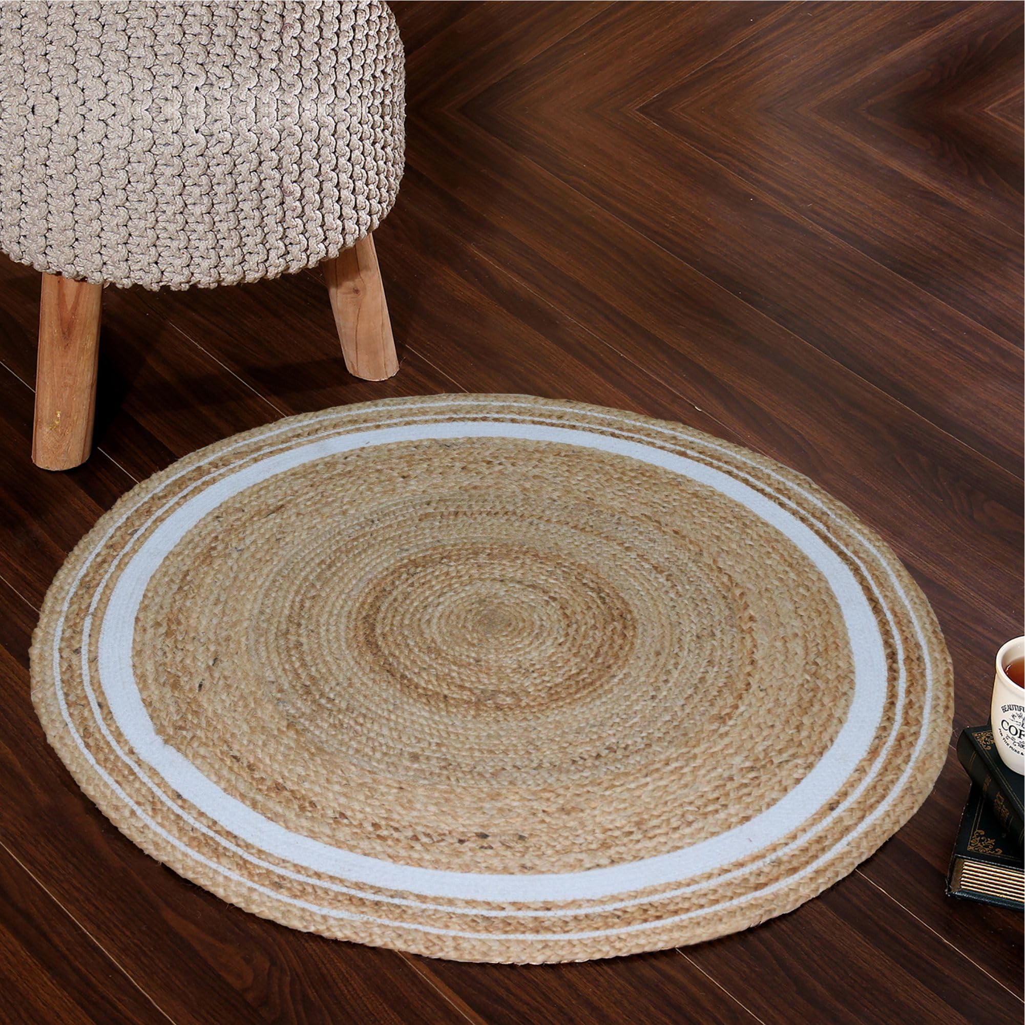 ECO SENSE Jute Braided Round Rugs Bohemian Style, Hand Woven & Reversible for Living Room Kitchen Entryway Rug, Farmhouse, Bedroom (Boho White, 2 x 2) (B0CX8V2CD1) Amazon Price History, Amazon Price Tracker