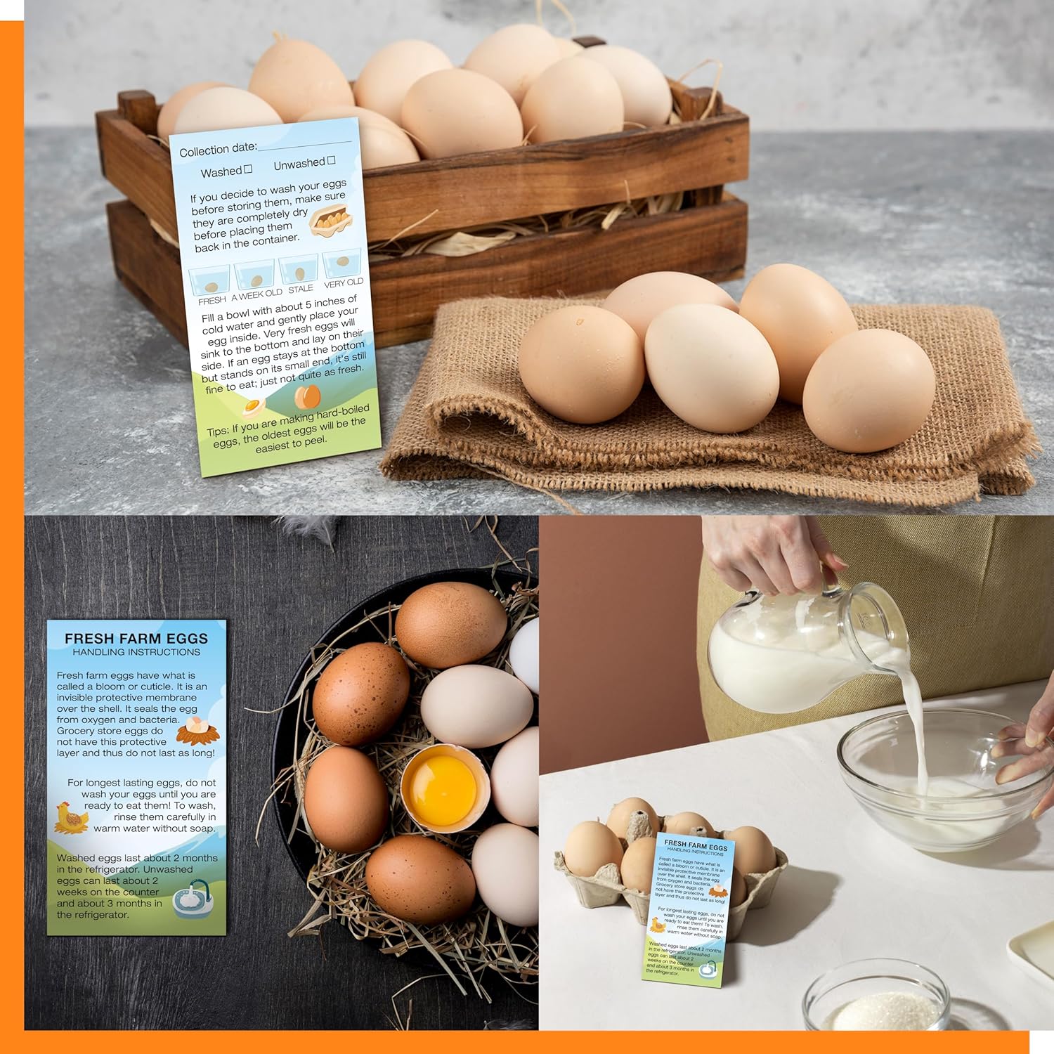 200 PCS Fresh Farm Egg Handling Instruction Cards, Double-sided Printing Egg Carton Stamp Bulk with Washed/Unwashed Fresh Egg Care Accessories Card Labels for Farm Fresh Eggs (3.5” x 2”, Rustic Style) - Image 7