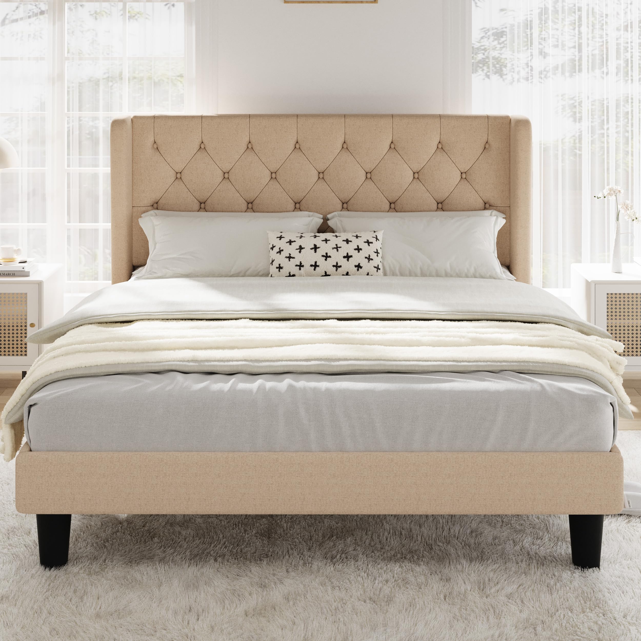 Allewie Queen Size Bed Frame with Button Tufted Wingback Headboard, Modern Uphol — product photo