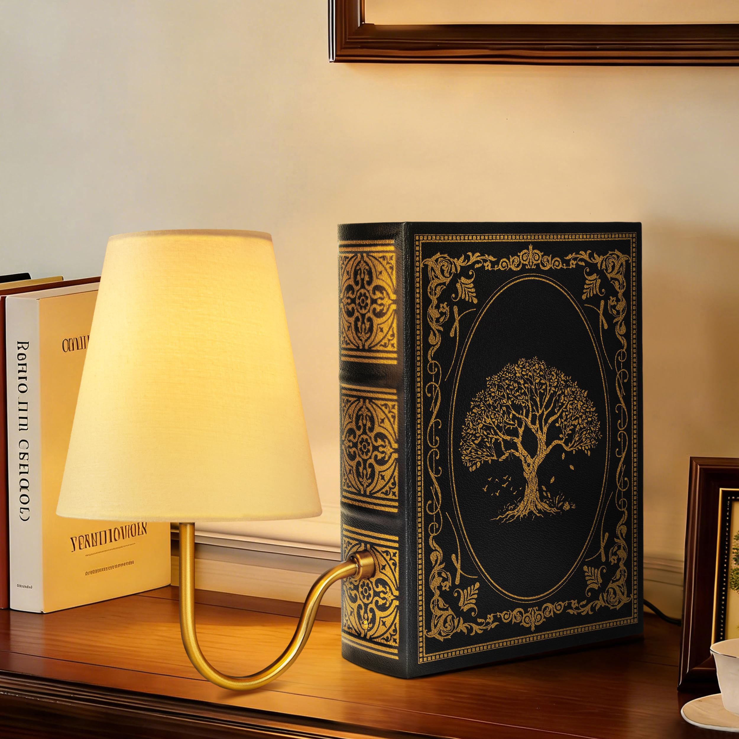 AELS Lampe de bibliothèque vintage avec ampoule, lampe de table avec abat-jour en lin, 3 couleurs à intensité variable, contrôle tactile, ferme moderne, applique de livre pour bureau, maison, chambre