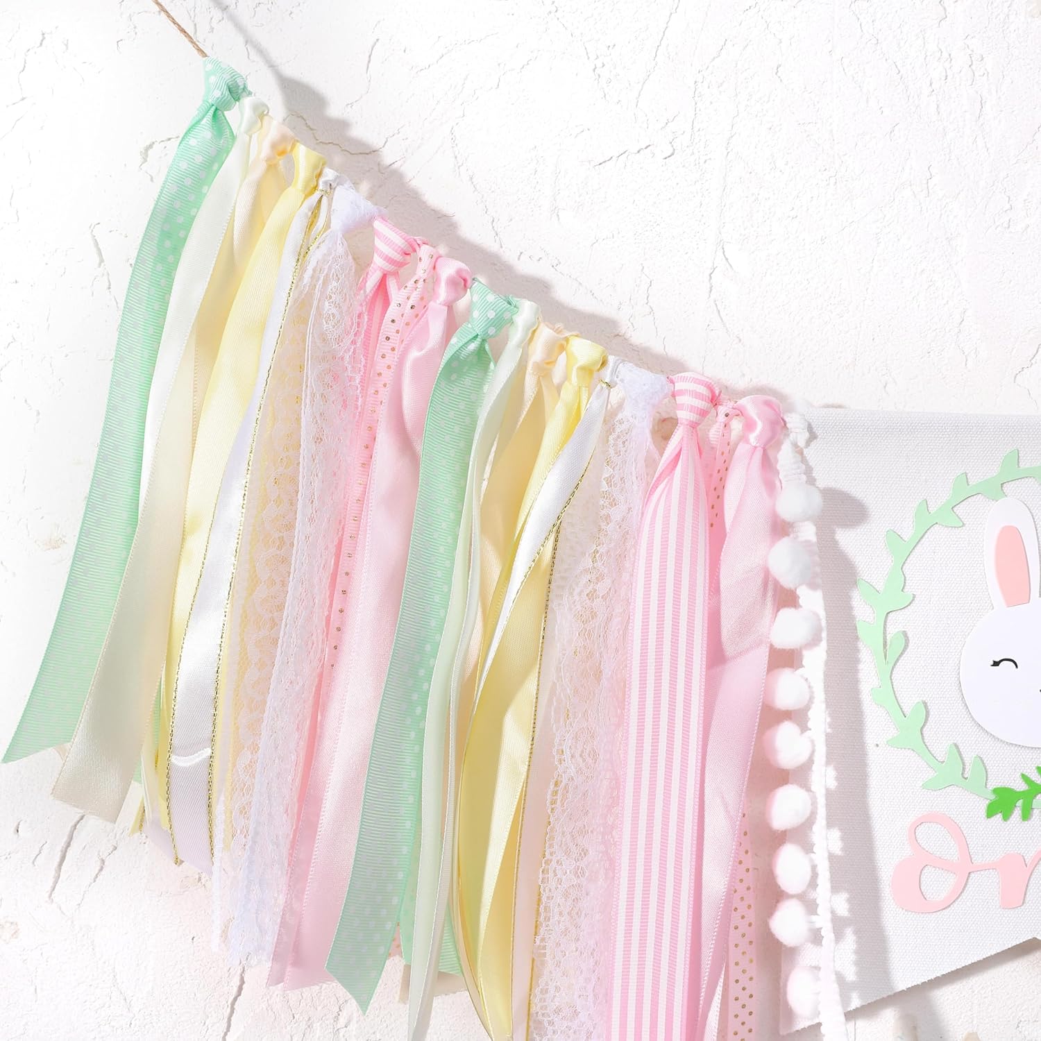 Some Bunny Is One High Chair Banner - Easter Rabbit 1st Birthday Highchair Banner, Bunny 1st Birthday Decoration for Girls, Spring First Birthday Decor