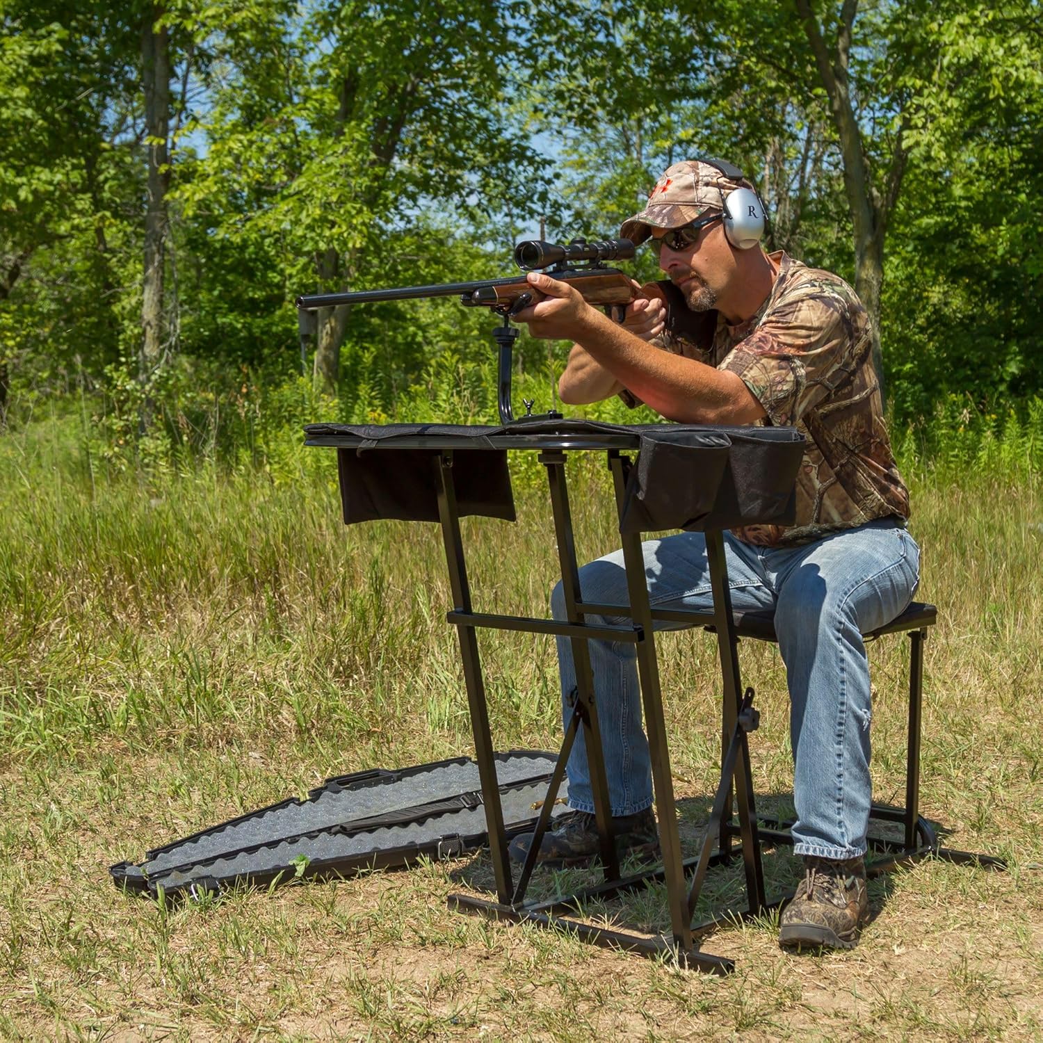 Kill Shot Portable Shooting Bench Seat 300 lb Capacity with Adjustable Table & Gun Rest