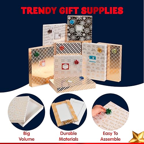 Miniatura 3 de JOYIN 12 cajas de regalo de camisa de Navidad, 15 x 10 x 2 pulgadas, 6 cajas de regalo de camisas con diseños de pintura laminada dorada, caja de