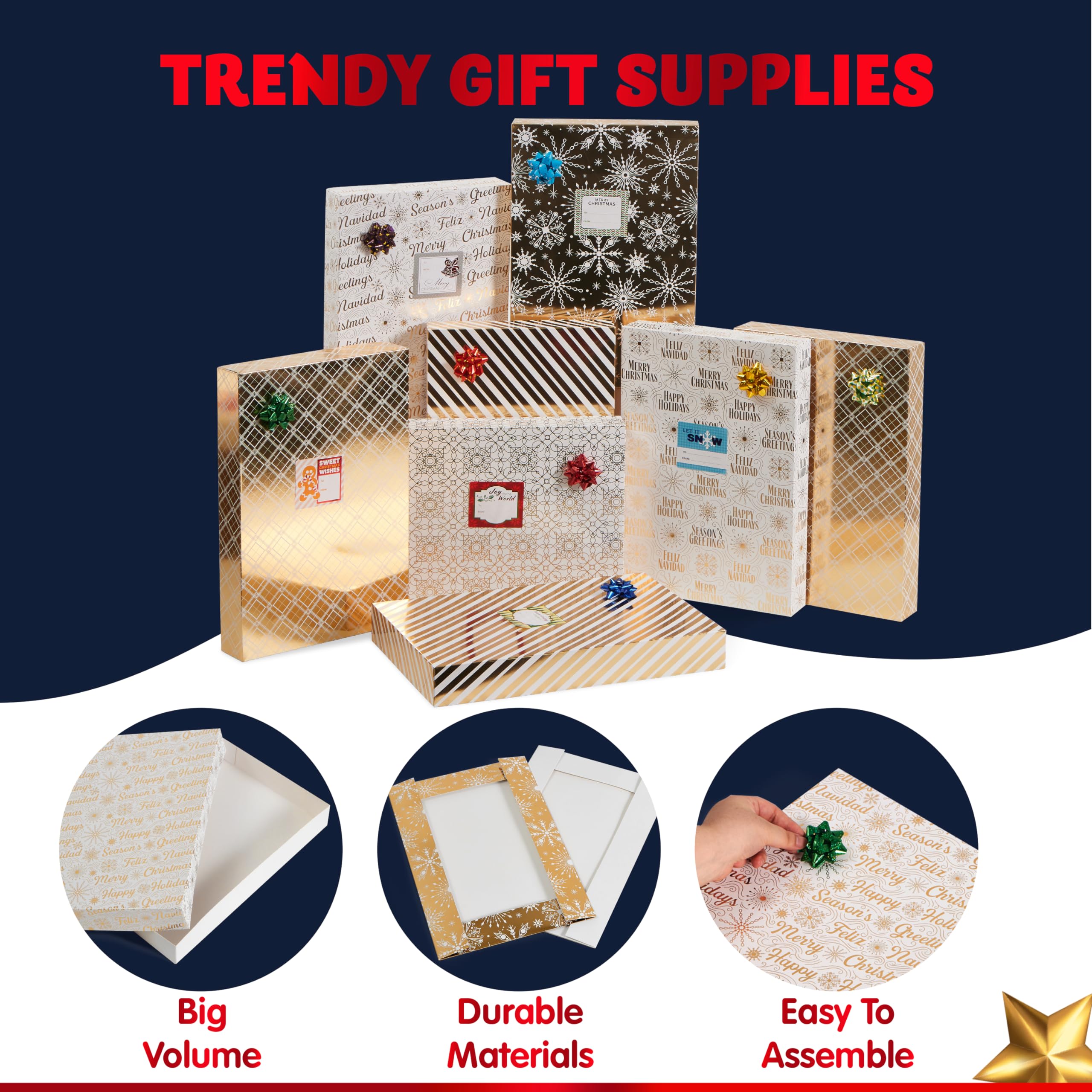 12 Pc Christmas Paper Gift Boxes Assorted Sizes - Shirt Wrap Design With Lids, Eco-Friendly, Pop-Up Easy Assembly, Holiday Wrapping - View #4
