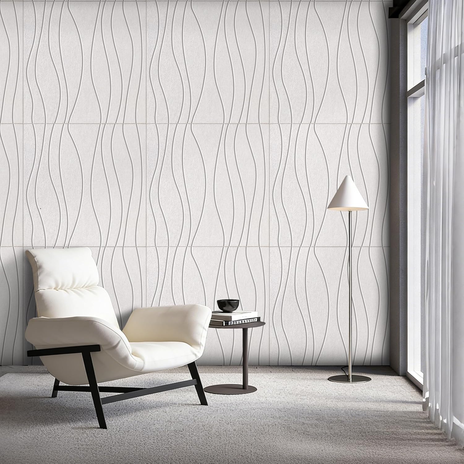 6 PCS Acoustic Panels, 23.6x23.6'' Self-Adhesive Soundproof Wall Panels,Water Waves Acoustical Wall Panels, Peel and Stick Wall Panel Decorative Acoustic Wall Panels for Recording and Home Studio