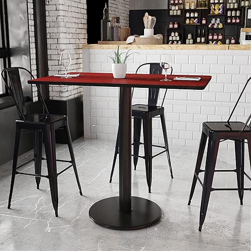 Miniatura 8 de Flash Furniture Mesa rectangular laminada de nogal de 30 x 48 pulgadas con base de mesa redonda de altura de barra de 24 pulgadas Nuez,Negro