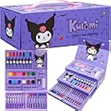 Hello Kitty Sanrio Kuromi Painting Art Supplies for Kids, Colored Pencils, Markers, Crayons, Kawaii Drawing Kit, Stationary, Art Kit, Gifts for Girls (Purple Kuromi 3 Tier)