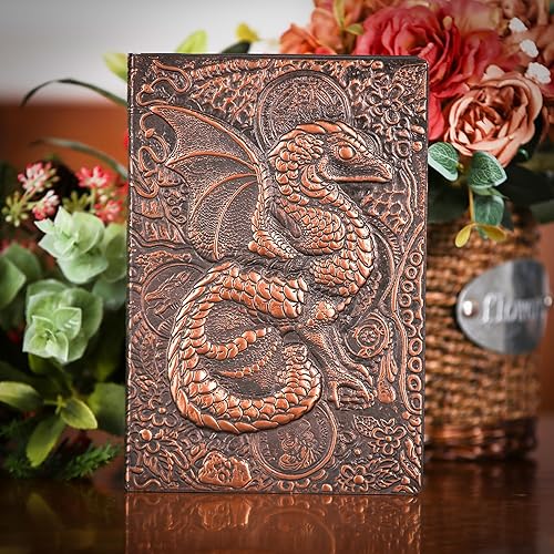 Miniatura 5 de Diario sin forro  Patrón de arte en relieve 3D de bronce dragón, cuaderno de tapa dura en blanco, cuaderno de bocetos A5, 8.4 x 5.7 pulgadas (100